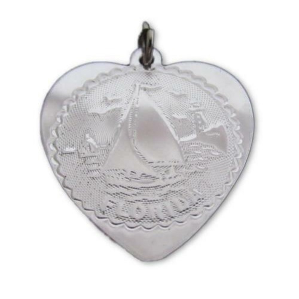 Vintage Florida Heart Sterling Silver Travel Charm Necklace Pendant*925